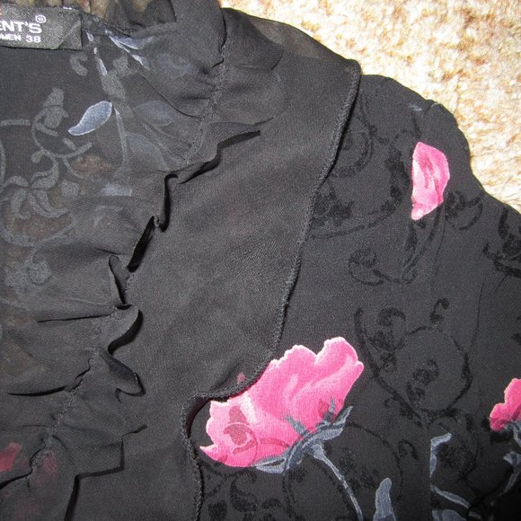 Element's | Tops | Ets Elements Sheer Cardigan W Ruffles Rose Print ...